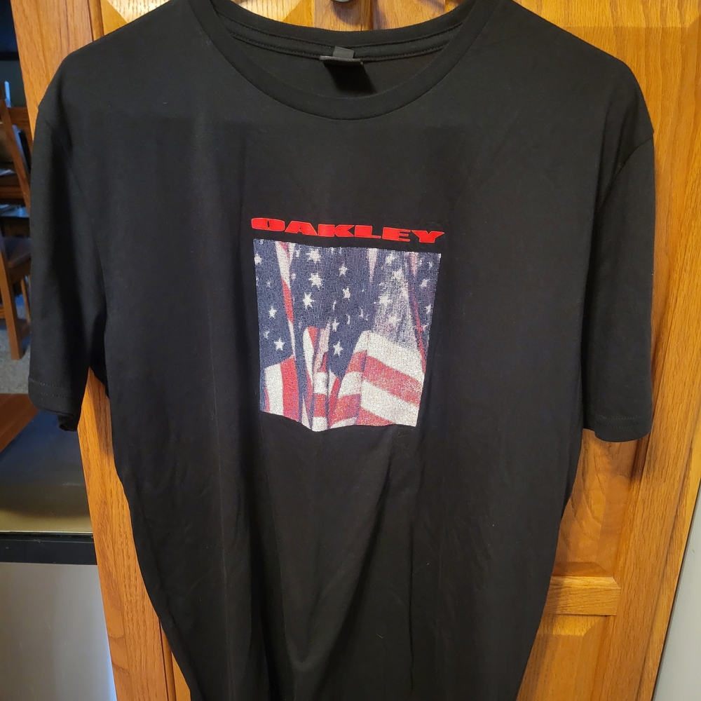 Oakley Black Tee with American Flag Graphic